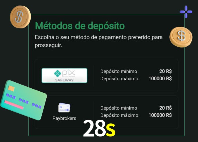 O cassino 28s oferece uma grande variedade de métodos de pagamento